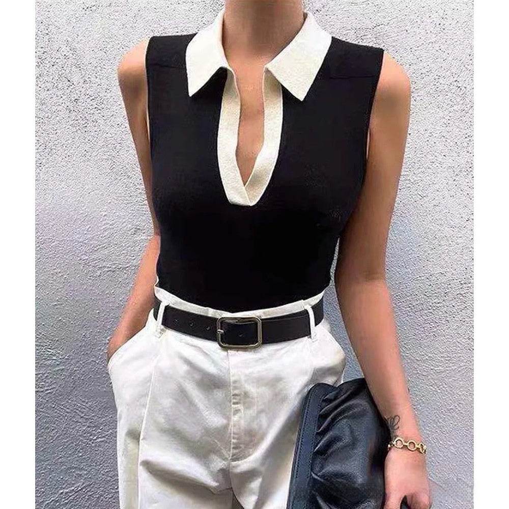 Solid Color Round Neck Pullover Women's Knitted Vest - Classy Collective