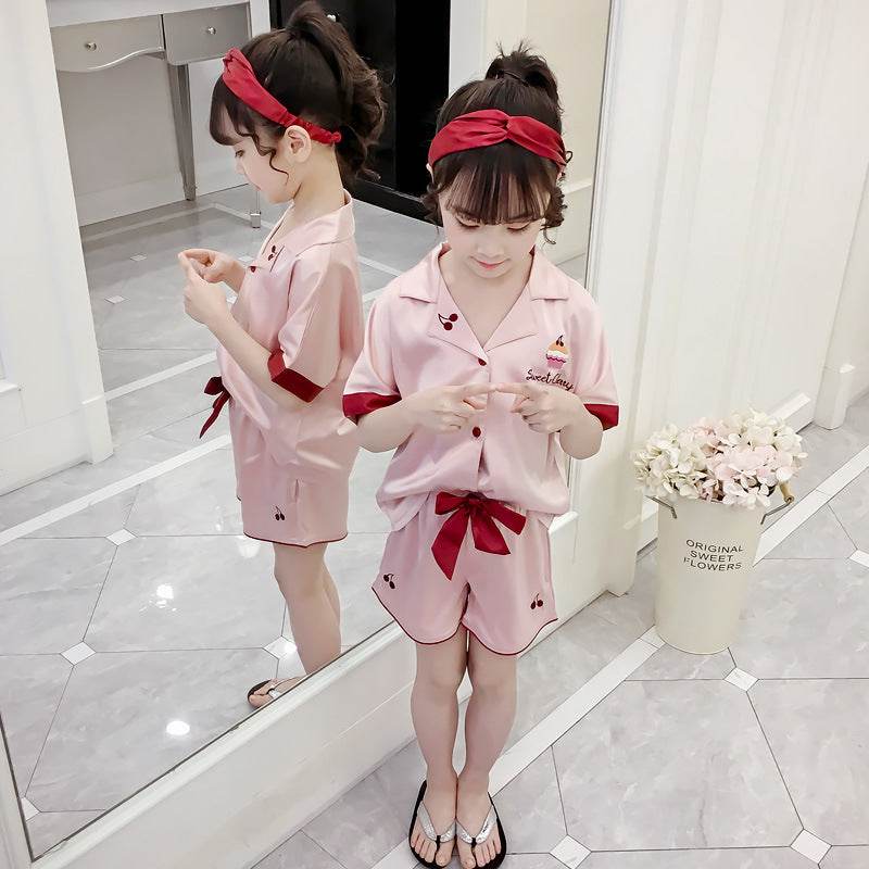 Girls Summer Cartoon Pajamas Short-sleeved Shorts Two-piece Suit - Classy Collective