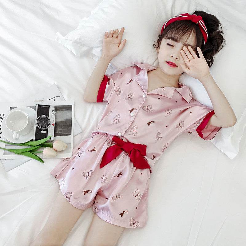 Girls Summer Cartoon Pajamas Short-sleeved Shorts Two-piece Suit - Classy Collective