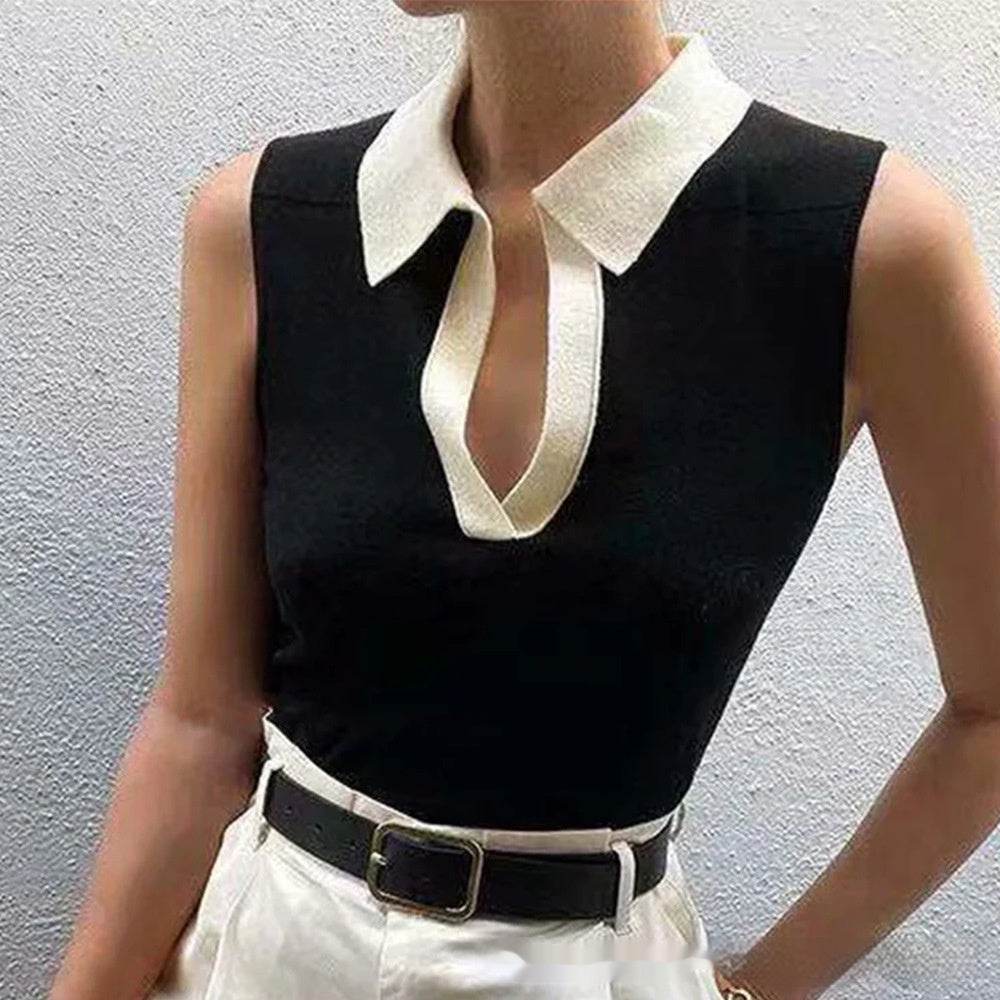 Solid Color Round Neck Pullover Women's Knitted Vest - Classy Collective