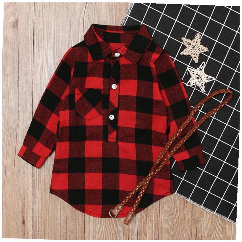 Fashion Girls Long Red Plaid Dress With Belt - Classy Collective