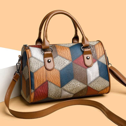 Fashion Color Contrast Plaid Geometric Pattern Commuter Shoulder Crossbody - Classy Collective
