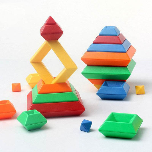 Kids Rainbow Color Cognitive Set Shapes Building Blocks - Classy Collective
