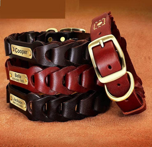 Dog Braided Leather Medium Large Dog Collar - Classy Collective
