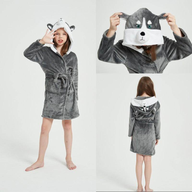 Children's Flannel Cartoon Hooded Homewear Nightgown - Classy Collective