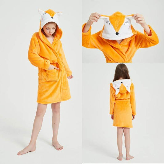 Children's Flannel Cartoon Hooded Homewear Nightgown - Classy Collective