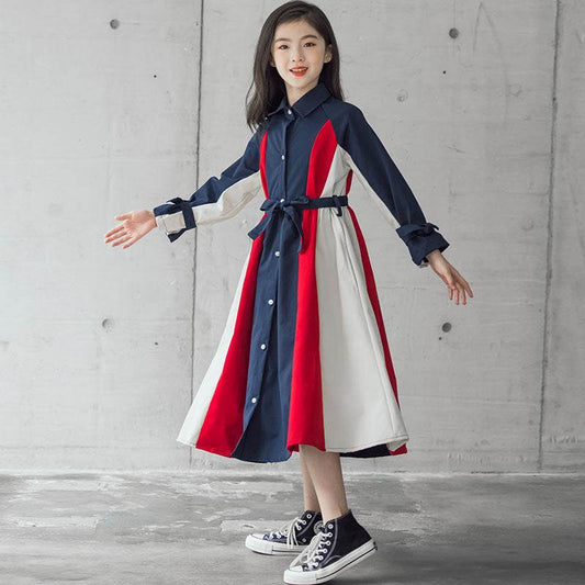 Korean Version Of The Big Kids Girls Multi-color Stitching Fashion A-line Skirt - Classy Collective