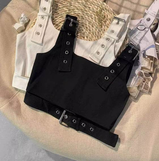 Girl's Black Cropped Overalls Jazz Outerwear Bra Top Vest - Classy Collective
