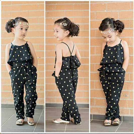 Girls Cotton Sleeveless Polka Dot Strap Girls Jumpsuit - Classy Collective