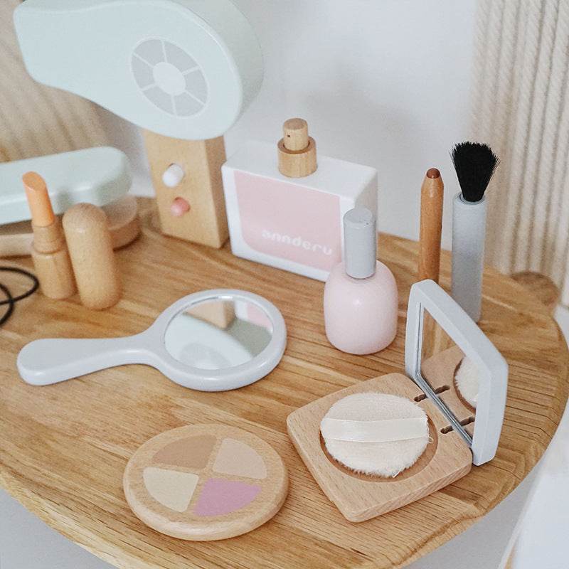 Girls Make Up And Cut Hair Simulation Comb Hair Dryer Wooden Model Toy - Classy Collective