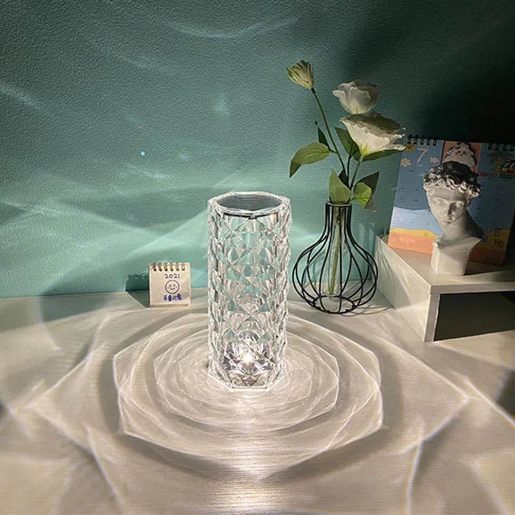 Nordic Crystal Lamp USB Table Lamps Bedroom Touch Dimming Atmosphere Diamond Night Light Rose Projector Lamp Decor - Classy Collective
