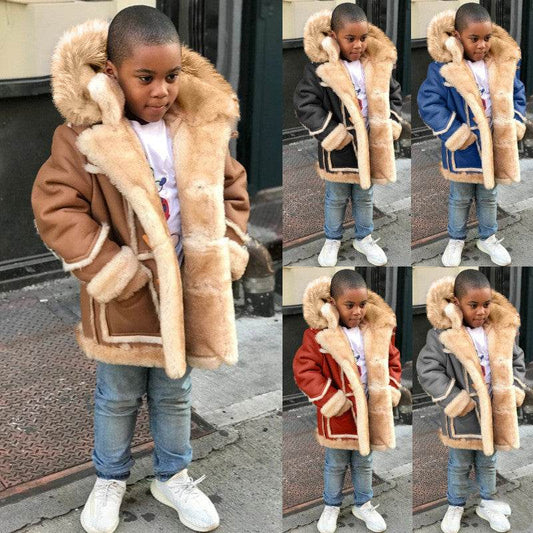 Boys' Warm Fur All-in-one Fashion Hooded Jacket - Classy Collective