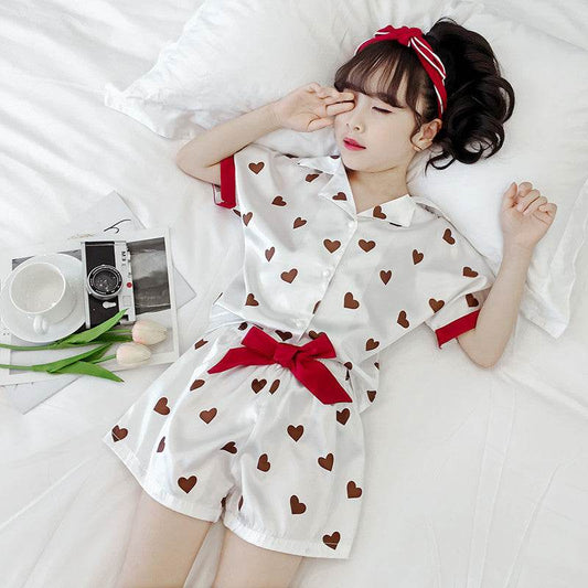 Girls Summer Cartoon Pajamas Short-sleeved Shorts Two-piece Suit - Classy Collective