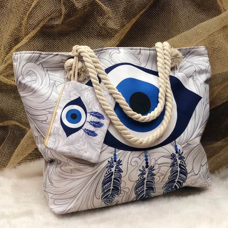Devil's Eye Women's Cotton Portable Large Capacity Seaside Shoulder Bag - Classy Collective