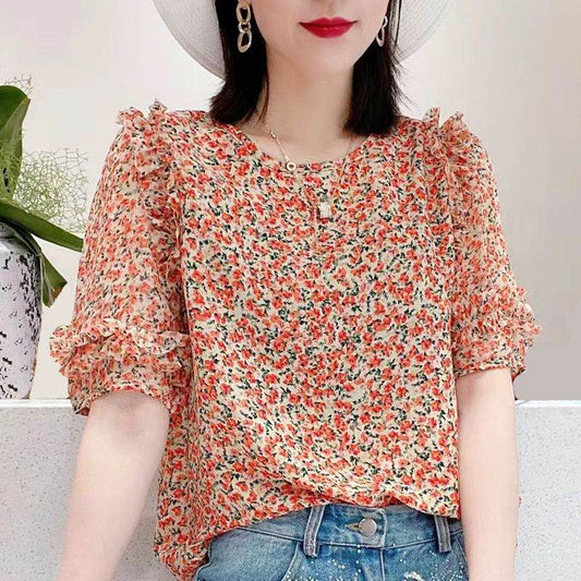 Summer New Pleated Loose Floral Blouse Top - Classy Collective