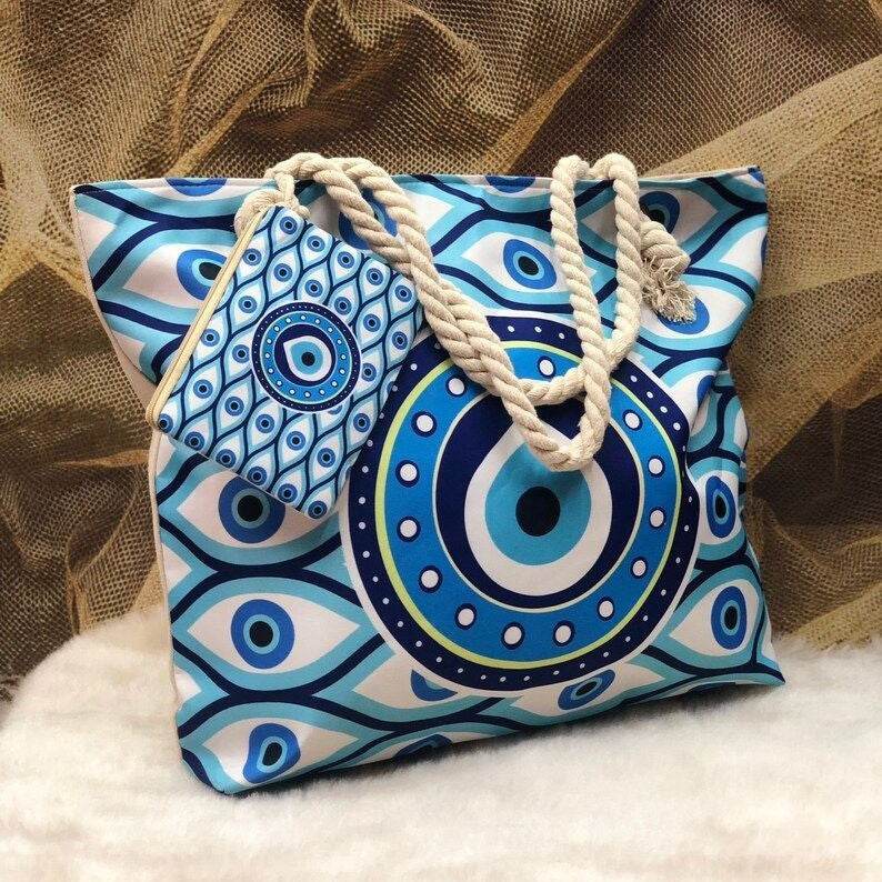 Devil's Eye Women's Cotton Portable Large Capacity Seaside Shoulder Bag - Classy Collective