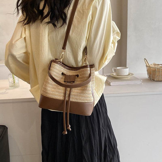 Woven Straw Women's Crossbody Portable Bucket Bag - Classy Collective