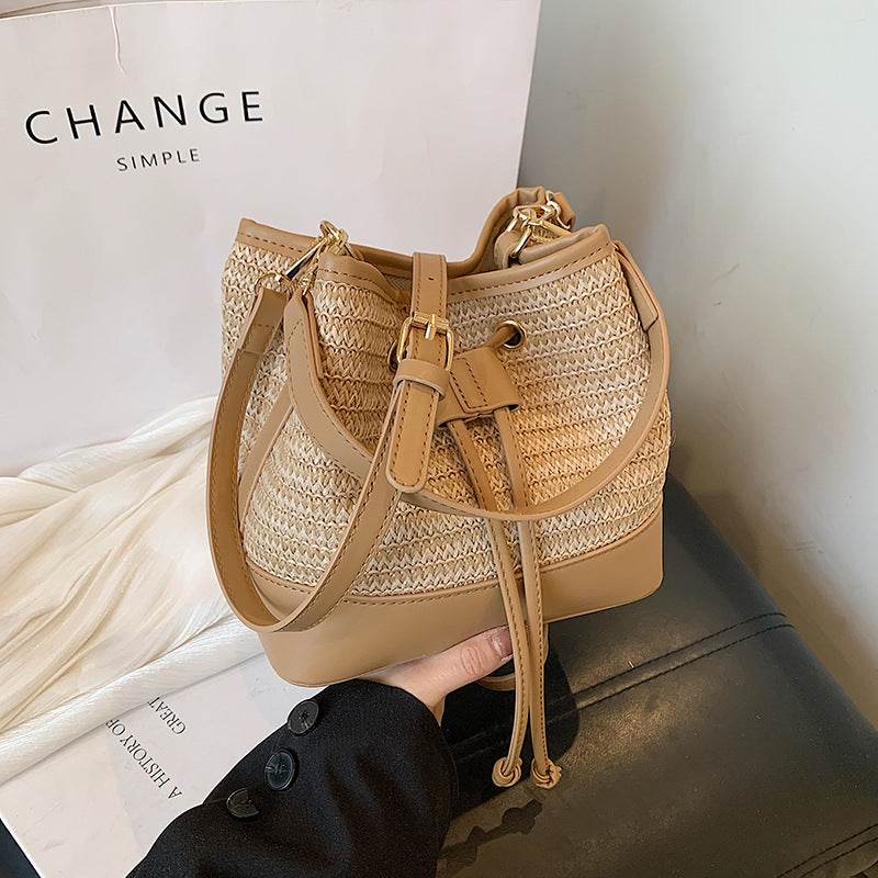 Woven Straw Women's Crossbody Portable Bucket Bag - Classy Collective
