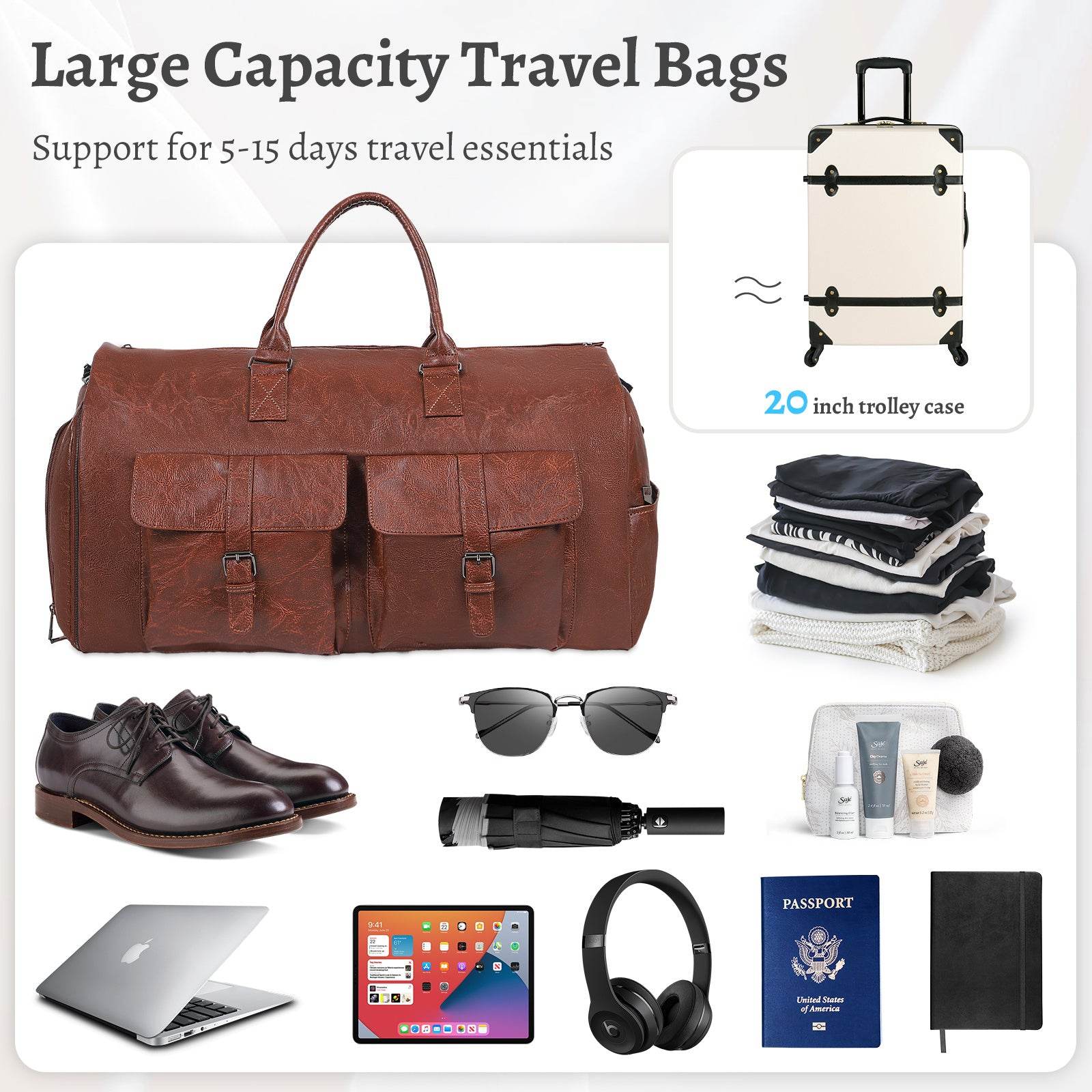 Large Capacity Men's Leather Suit Storage Bag - Classy Collective