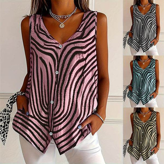 Spring And Summer New Women's Printed Button Cardigan Vest - Classy Collective