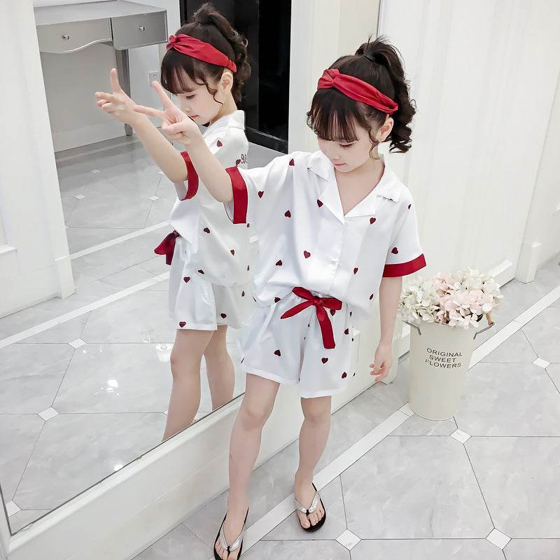 Girls Summer Cartoon Pajamas Short-sleeved Shorts Two-piece Suit - Classy Collective